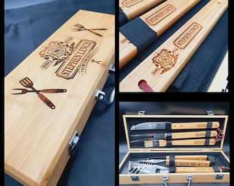 Personalized Gifts For Dad - Bamboo BBQ & Tools - Ideal Daddy Gifts - Dad Christmas Gift - Christmas Gifts For Dad From Daughter - Grill Set