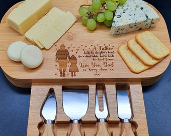 Cadeau personnalisé - Cadeau pour la fête des pères - Planche à fromages personnalisée en bambou et accessoires - Cadeau pour lui - Cadeau pour papa - Gravure pour papa.