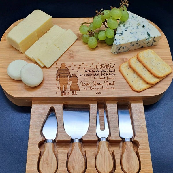 Personalized Gift - Fathers Day Gift - Bamboo Personalised Cheese Board and Accessories - Gift For Him - Dad Gift - Engraved Dad Gift.
