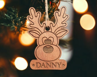 Personalised Christmas Reindeer Bauble  - Personalised Christmas Decoration For Christmas Tree - Family Christmas Gift