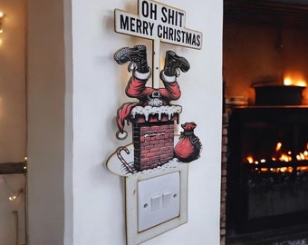 Funny Christmas Light Switch Surround – Santa Stuck in Chimney | Novelty Xmas Decor, Quirky Christmas Gift, Secret Santa Idea
