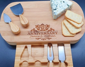 Unique Wedding Anniversary Gift. Anniversary Gift For Wife. 1st anniversary gift for husband-Personalised Cheese Board and Accessories.