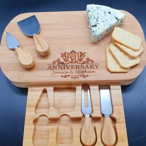 Unique Wedding Anniversary Gift. Anniversary Gift For Wife. 1st anniversary gift for husband-Personalised Cheese Board and Accessories.