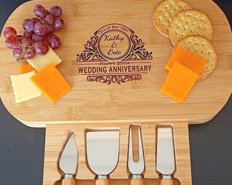 25th Wedding Anniversary Gift For Couple - Custom Cheese Board Makes The Perfect Personalised Silver 25th Wedding Anniversary Gift