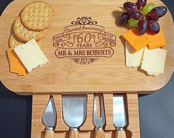 60th Diamond Wedding Anniversary Gift - Custom Cheese Board Makes The Perfect Personalised 60th Diamond Wedding Anniversary Gift For Parents