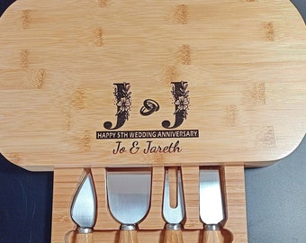 5th Wedding Anniversary Gift Personalised Cheeseboard - Wood Anniversary Gift For Couple A Remarkable 5th Wedding Celebration