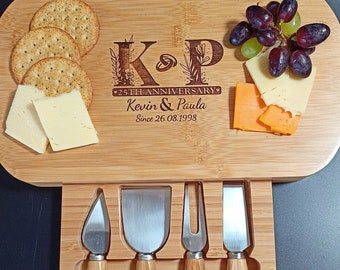 25th Wedding Anniversary Gift For Couple - Custom Cheese Board Makes The Perfect Personalised Silver 25th Wedding Anniversary Gift