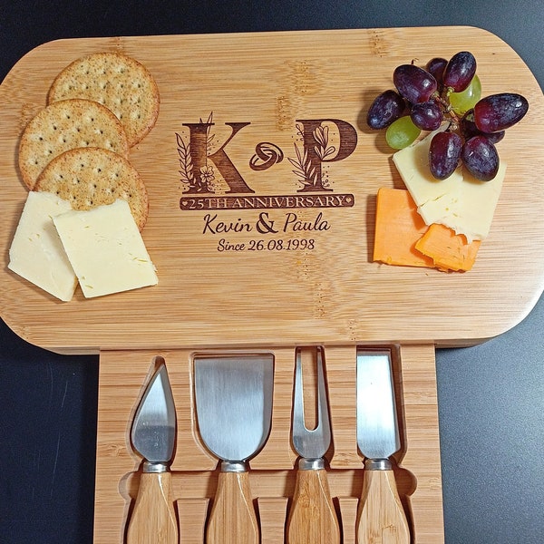 25th Wedding Anniversary Gift For Couple - Custom Cheese Board Makes The Perfect Personalised Silver 25th Wedding Anniversary Gift