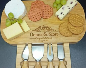 Engagement Gifts - Cheese Board And Accessories - Charcuterie Board Personalized - Engagement Gifts For Couple - Congratulations Gift