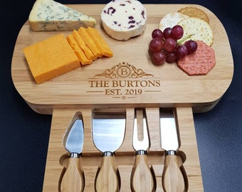 Wedding Anniversary Gift For Couples Personalised Cheese Board And Accessories . Wedding Established. Custom Cheese Board. Wedding Gifts.