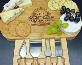 50th Birthday Gifts - Personalised Gift - Eco Friendly Bamboo Charcuterie  Cheese Board - 50th Birthday Gift Ideas - Engraved Gift