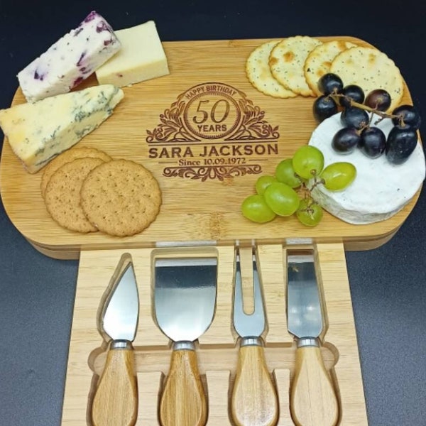 50th Birthday Gifts - Personalised Gift - Eco Friendly Bamboo Charcuterie  Cheese Board - 50th Birthday Gift Ideas - Engraved Gift