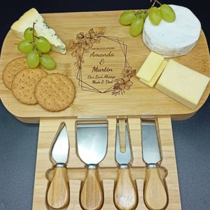 Engagement Gifts - Cheese Board And Accessories - Charcuterie Board Personalized - Engagement Gifts For Couple - Congratulations Gift