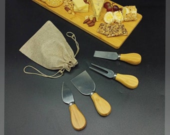 Secret Santa Gift - Gifts For Under 10 - 4 Cheese Tool Set With Optional Bamboo Paddle Serving Board - Gifts For Under 20 Christmas Gift