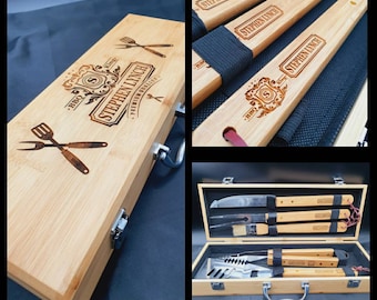 Barbacoa - Regalo de cumpleaños para él - Set de barbacoa personalizado - Regalo ideal para novio - El regalo de cumpleaños perfecto para él - ¡Feliz cumpleaños!