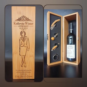 Cadeaus voor Officiant - Gepersonaliseerde Bamboe Wijnkist Met Gereedschap - Het perfecte gepersonaliseerde bedankcadeau voor Officiant op Bruiloft