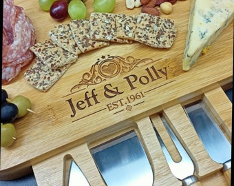 Personalised Cheese Board And Accessories . Wedding Established. Custom Cheeseboard. Wedding Anniversary Gift For Couples. Wedding Gifts.