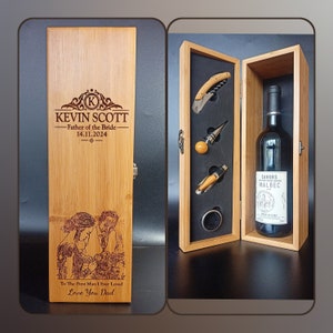 Father Of The Bride Gift - Personalised Bamboo Wine Box With Tools -  Father Of Bride Gift From Daughter - Father Of Groom Gift From Groom