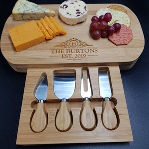 Wedding Anniversary Gift For Couples Personalised Cheese Board And Accessories . Wedding Established. Custom Cheese Board. Wedding Gifts. image 3
