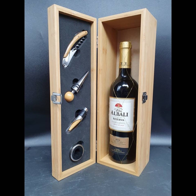 50th Birthday Gift For Women / Men . Personalised Bamboo Wine Box With Tools. Gifts For Mom / Dad . Personalized gift Best selling Items zdjęcie 2