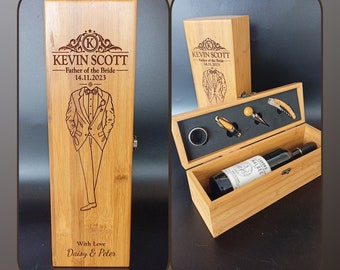 Regalo del padre de la novia - Caja de vino de bambú personalizada con herramientas - Regalo del padre de la novia de la hija - Regalo del padre del novio del novio