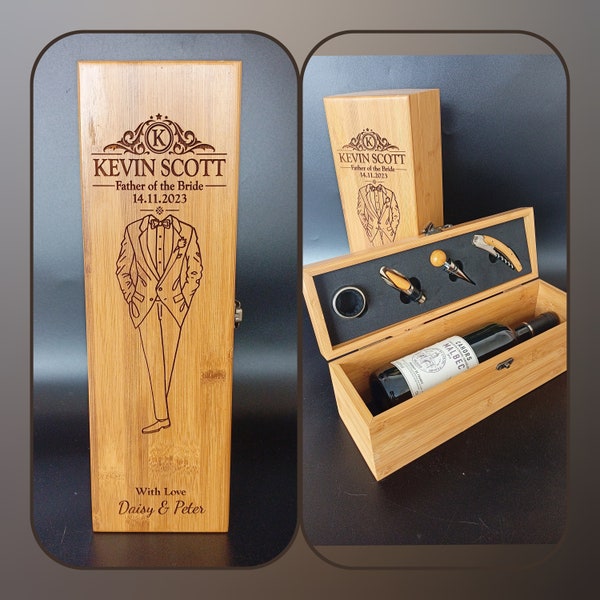 Father Of The Bride Gift - Personalised Bamboo Wine Box With Tools -  Father Of Bride Gift From Daughter - Father Of Groom Gift From Groom