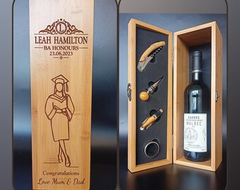 Graduation Gifts - Personalised Bamboo Wine Box - The Perfect Graduation Gift For Her - Congratulations gift - Class Of 2023