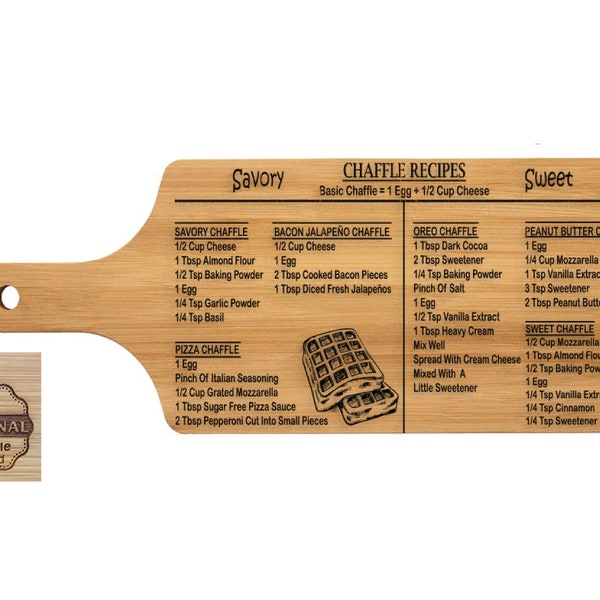 Chaffle Board,THE ORIGINAL  Personalised Chaffle recipe board, Personalised paddle serving chaffle board, Bamboo chaffle serving board.KETO