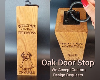 Tope de puerta - Tope de puerta pesado de roble macizo personalizado con anillo de metal Tope de puerta de perro - Regalo de mamá de perro personalizado o regalo de inauguración de la casa de papá de perro