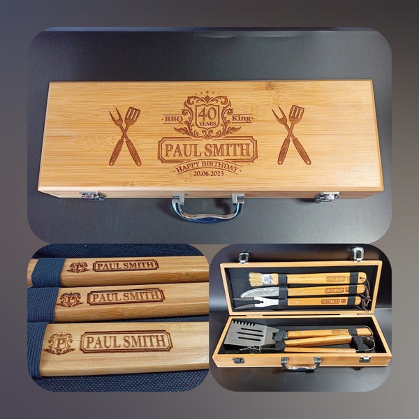 40TH Birthday Gift For Him - Personalised BBQ Set Ideal Boyfriend Gift - The Ultimate 40th Birthday Gift For Him - Happy Birthday Gift