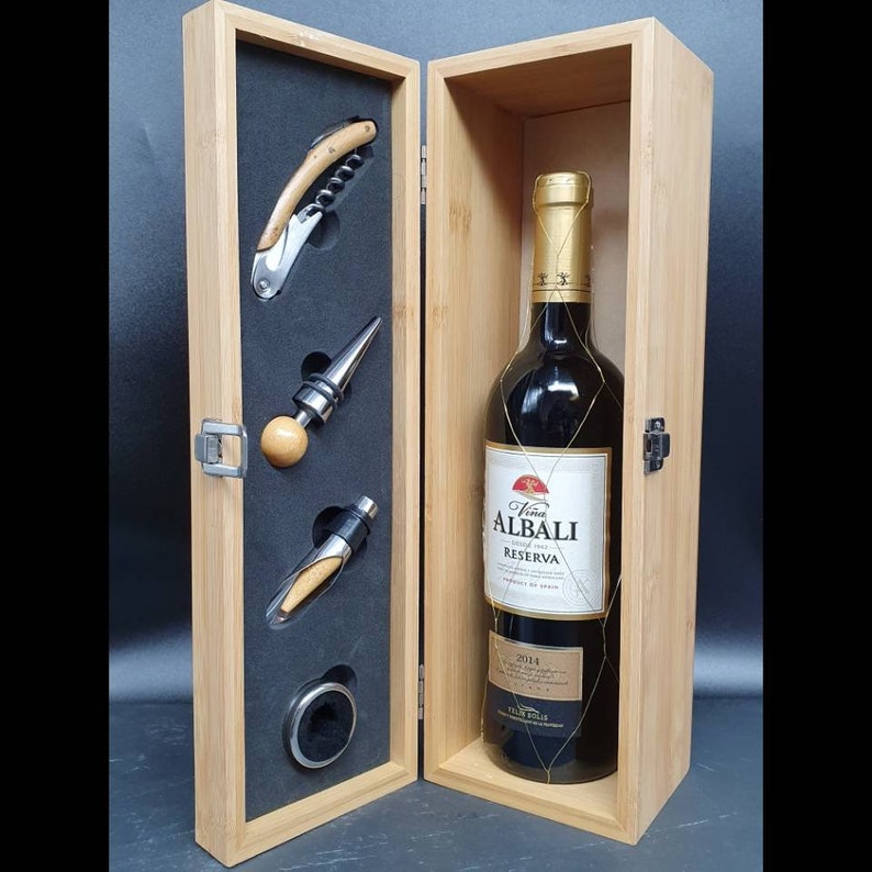 50th Birthday Gift For Women / Men . Personalised Bamboo Wine Box With Tools. Gifts For Mom / Dad . Personalized gift Best selling Items zdjęcie 10