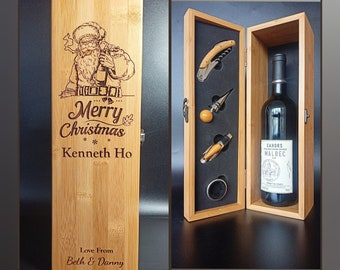 Personalised Christmas Gift - Personalised Bamboo Wine Box With A Bad Santa Design - Perfect Cheeky Christmas Gift For Him Or Gift For Her