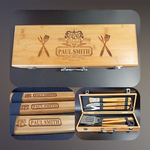 50TH Birthday Gift For Him - Personalised BBQ Set Ideal Boyfriend Gift - The Ultimate 50th Birthday Gift For Him - Happy Birthday Gift