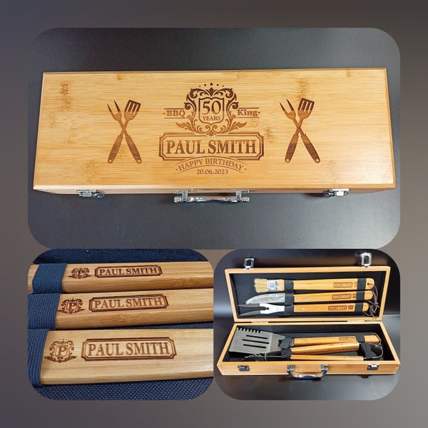 50TH Birthday Gift For Him - Personalised BBQ Set Ideal Boyfriend Gift - The Ultimate 50th Birthday Gift For Him - Happy Birthday Gift