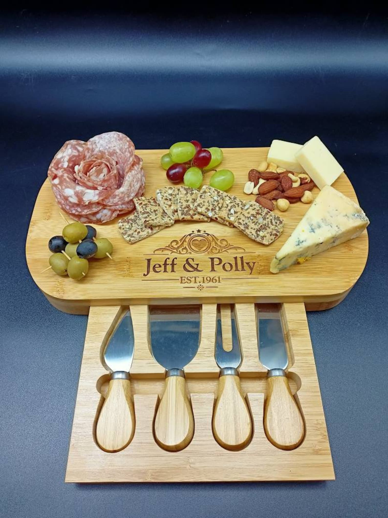 Personalised Cheese Board and Accessories . Wedding Established. Custom Cheeseboard. Wedding