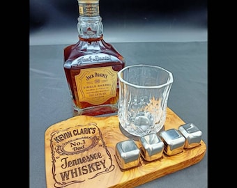 One Year Anniversary Gifts For Boyfriend - Personalized Whiskey Bourbon Gift set - 4 Stainless Steel Whiskey Chilling Stones & Whiskey Glass