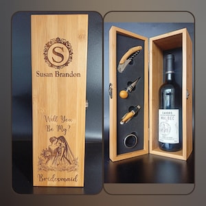 Personalised Bridesmaid Gifts - Bamboo Wine Box With Tools - Bridesmaid Proposal box -  Thank you Wedding Favour Gifts For Your Best Friends