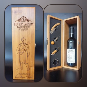 Graduation Gifts - Personalised Bamboo Wine Box - The Perfect Graduation Gift For Him - Congratulations gift - Class Of 2023