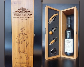 Graduation Gifts - Personalised Bamboo Wine Box - The Perfect Graduation Gift For Him - Congratulations gift - Class Of 2023