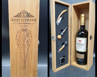 Personalized Groomsmen Gifts - Best Man Gift - Personalised Bamboo Wine Box With Tools - Gift For Him - Groomsman Gift - Wedding Gifts .