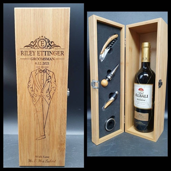 Gepersonaliseerde Groomsmen Gifts - Best Man Gift - Gepersonaliseerde Bamboe Wijnkist Met Gereedschap - Cadeau voor hem - Groomsman Gift - Huwelijksgeschenken.