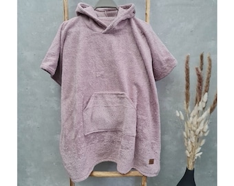 Badeponcho Frottee altrosa flieder für Kinder 100% Baumwolle kuschelig weich Strandcape Surfercape mit Kaputze