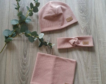 Rib Jersey Hipster Mütze Beanie Haarband Loop Strick Schal Rippenjersey Frühling Sommer warm 40- 57 cm  Baby Kind Mädchen Jungen GEZEITEN