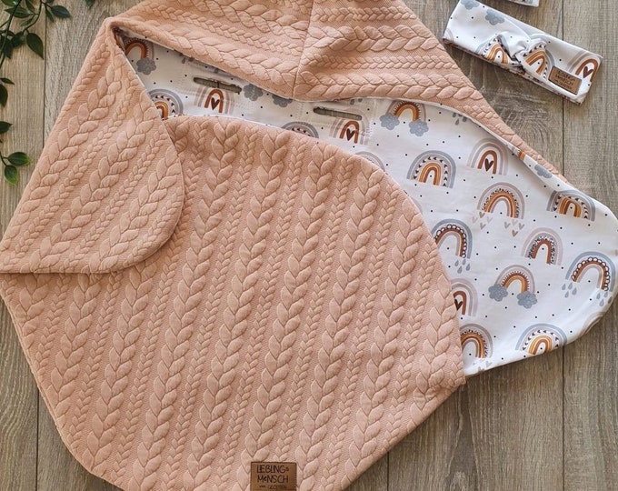 JACQUARD swaddling blanket pink baby blanket cable pattern Maxi Cosi baby seat birth babysafe jersey autumn spring children unisex blanket TIDES