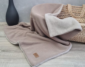 Baby blanket knitted beige, cuddly blanket for baby car seat, blanket for stroller chunky knit