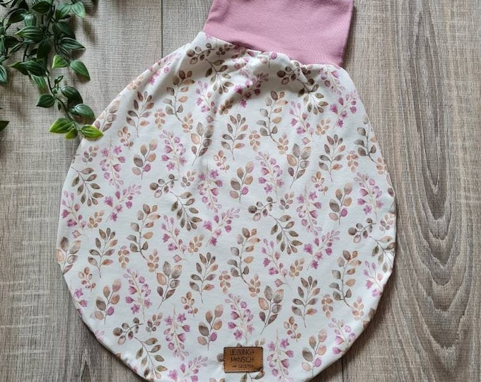 Swaddle bag sleeping bag romper sack cuddly blanket lined jersey / fleece eucalyptus leaves flowers pink girl baby child TIDES