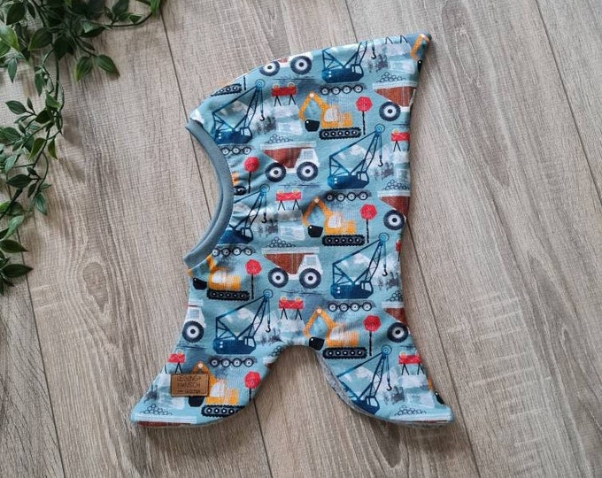 Stocking hat, slip hat, hat, dwarf hat, winter hat, warmly lined, fleece jersey, size 42 - 57, baby child, excavator, crane, vehicles
