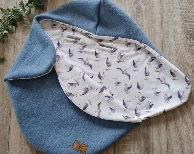 Wool felt wrap blanket made of 100% new wool lined jersey seagull baby blanket autumn winter baby seat baby safe child unisex blanket TIDES