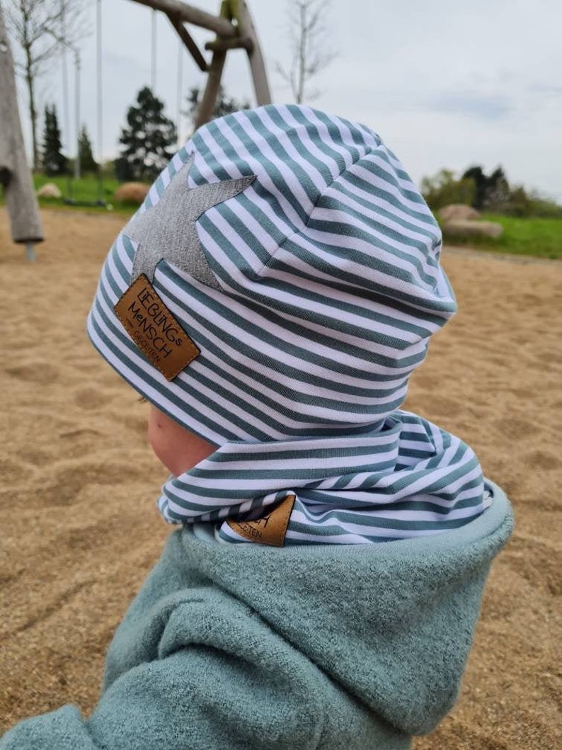 Hat loop set spring summer beanie double layer jersey baby boys girls stripes with star mint white striped child beach image 1