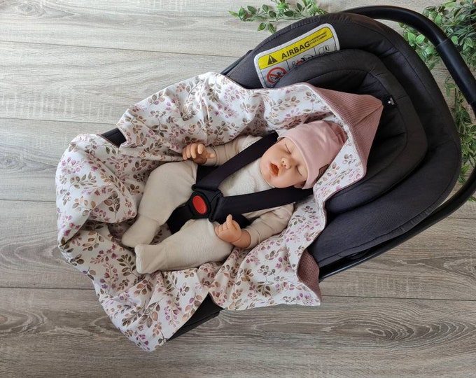 Lightweight 5-point strap waffle knit swaddle blanket old pink flowers summer spring soft cotton jersey baby blanket baby seat baby child blanket